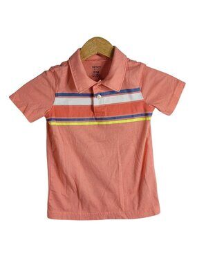 Carter's KID Boys Polo Golf Shirt Pink Orange SZ 4 Short Sleeve Pullover Stripe